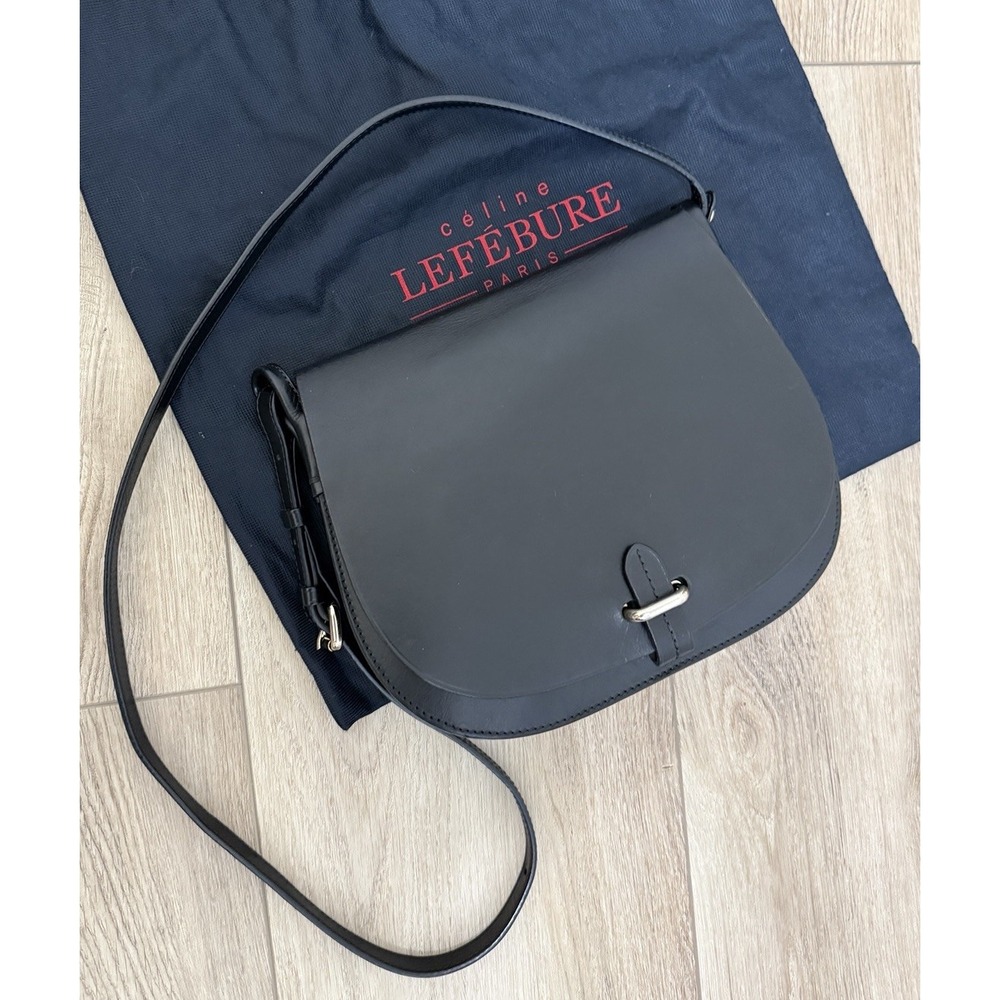 Céline Lefébure Emma Black Leather Saddle Crossbody Purse Italian Made